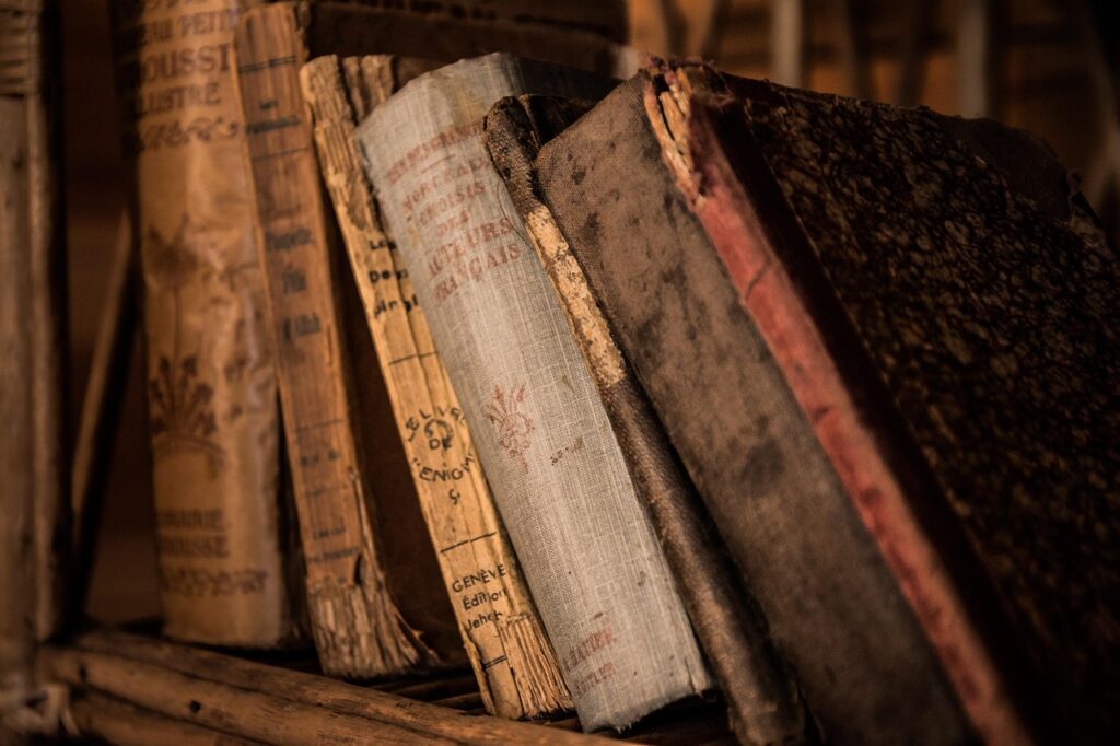 Ein Schreibtisch mit alten griechischen Gedichtbänden und einer Schreibmaschine symbolisiert das literarische Werk von Anne Carson – Foto: jarmoluk / Pixabay