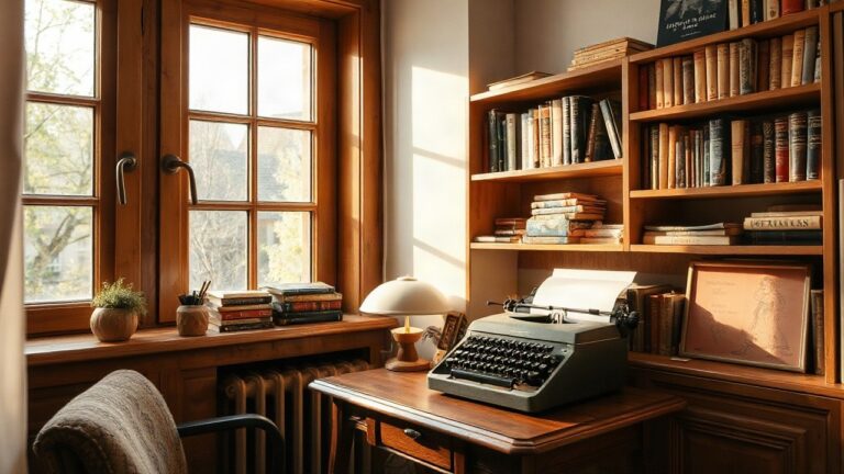 Ein Bücherregal mit Kinderbüchern und einer Schreibmaschine erinnert an das literarische Werk von Christine Nöstlinger – Symbolbild, KI-erzeugt