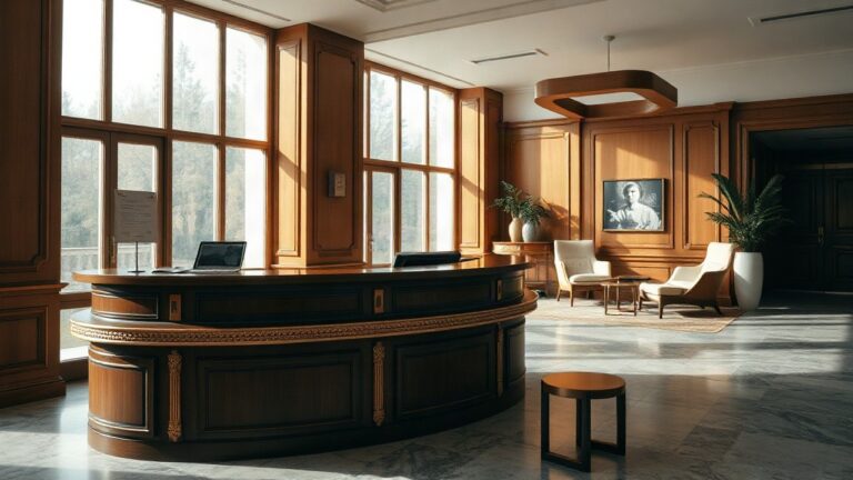 Moderne Hotellobby mit digitalem Check-in, wie ihn Fanny Holzer-Luschnig bei Schani Hotels mitgestaltet – Symbolbild, KI-erzeugt