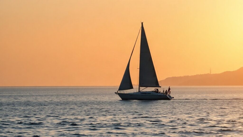 Ein Segelboot auf ruhigem Wasser bei Sonnenaufgang steht sinnbildlich für das Olympiasieger Investment in ein Wiener KI-Startup – Symbolbild, KI-erzeugt