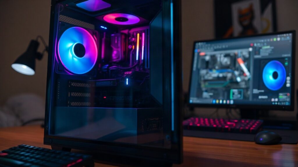 Ein beleuchteter PC-Tower mit sichtbarer Grafikkarte symbolisiert den Betrieb lokaler KI ohne Cloud-Anbindung – Symbolbild, KI-erzeugt