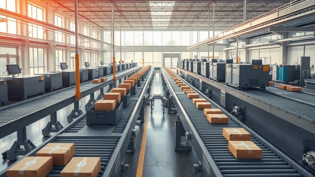 Eine moderne Sortierhalle mit Paketen auf dem Förderband zeigt, wie die Österreichische Post ihre Logistik organisiert – Symbolbild, KI-erzeugt